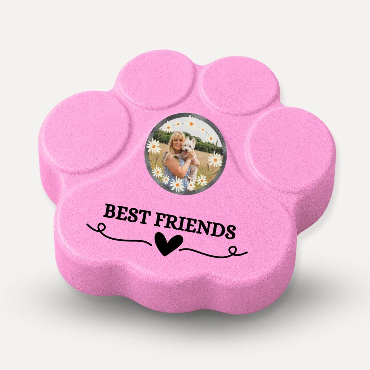Placa personalizada "Best Friends" con foto para mujeres y sus mascotas en color rosa.
