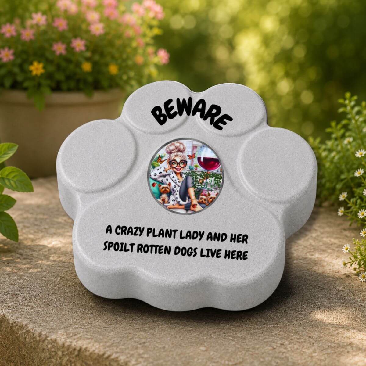 Placa decorativa "Beware" para amantes de las plantas y los perros en jardín, color gris