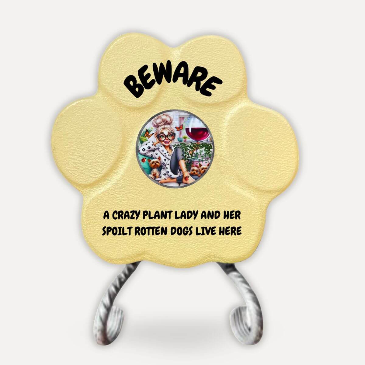 Regalo divertido para amantes de las plantas y los perros, placa decorativa "Beware" con soporte en color a,amarilla