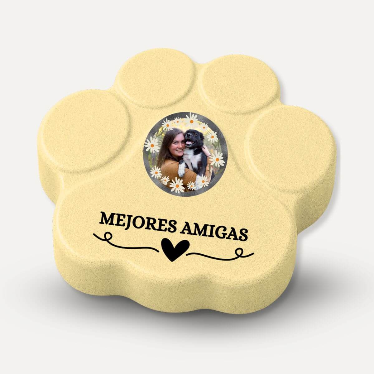 Placa personalizada "Mejores Amigas" con foto para mujeres y sus mascotas en color amarillo.