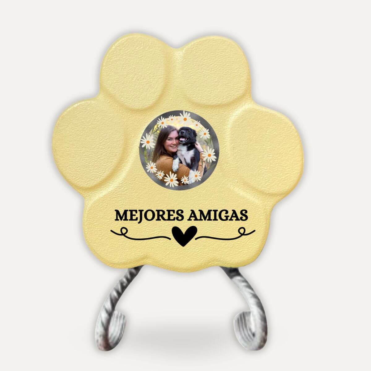Placa personalizada "Mejores Amigas" con foto para mujeres y sus mascotas sobre soporte  en color amarilla.