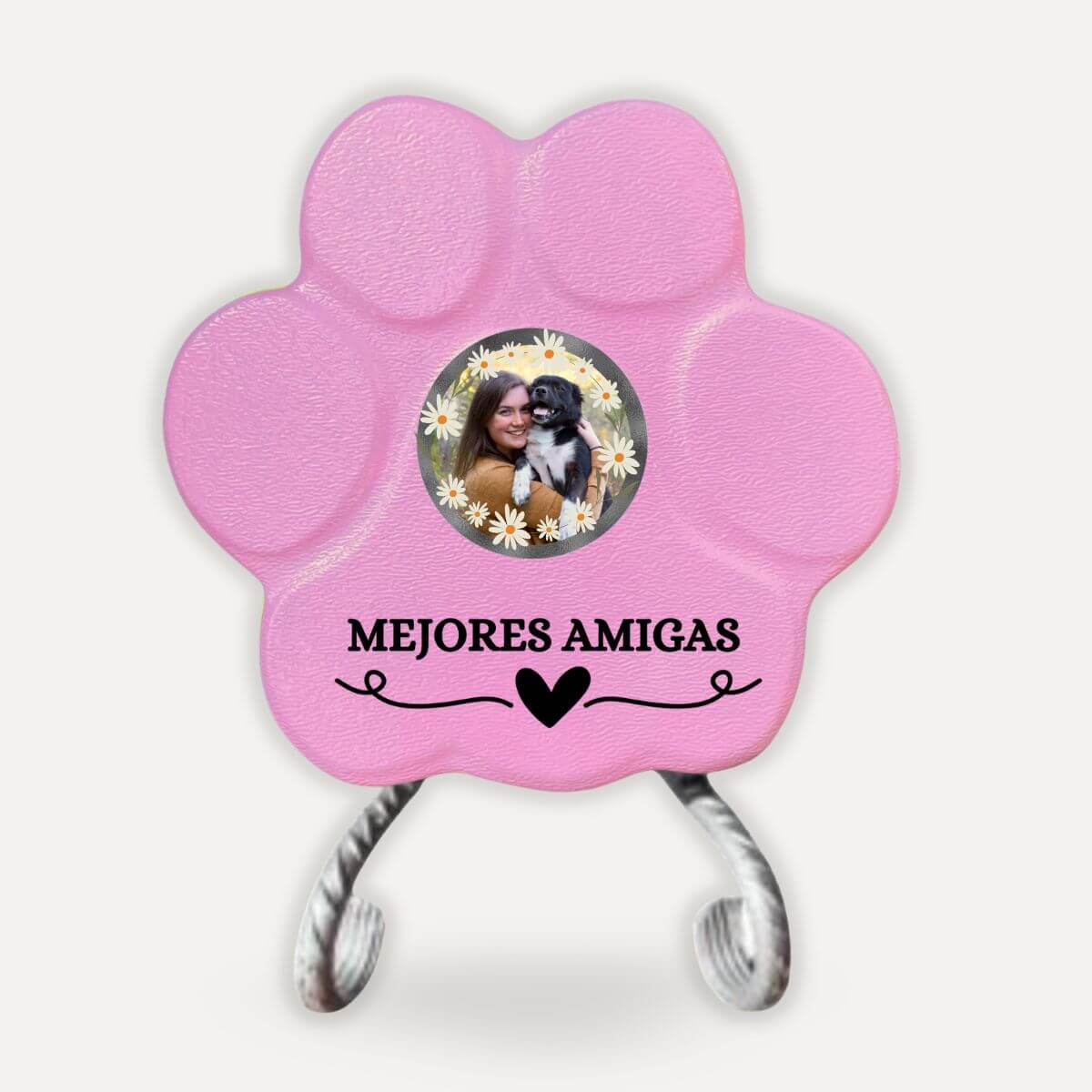 Placa personalizada "Mejores Amigas" con foto para mujeres y sus mascotas sobre soporte  en color rosa.