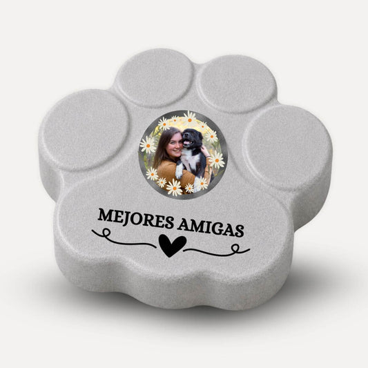 Placa personalizada "Mejores Amigas" con foto para mujeres y sus mascotas en color gris.