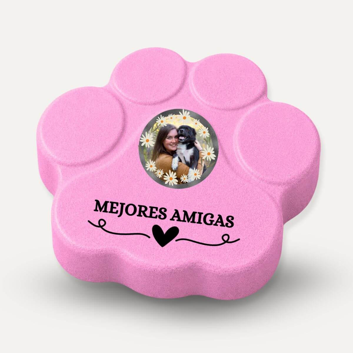 Placa personalizada "Mejores Amigas" con foto para mujeres y sus mascotas en color rosa.