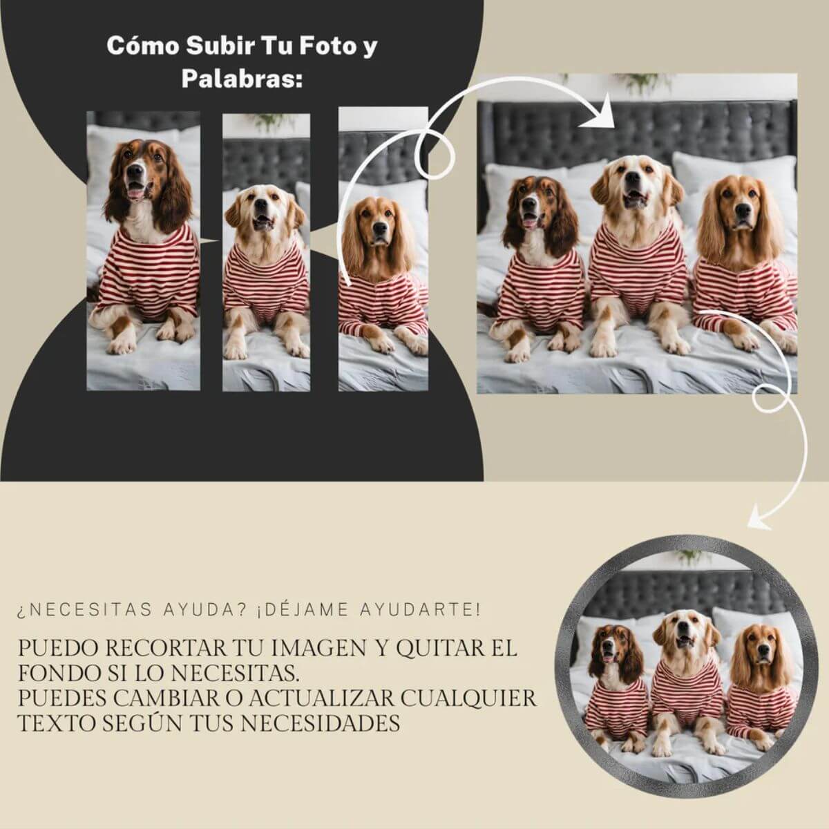 Instrucciones paso a paso para subir la foto de tu mascota y personalizar la huella de piedra – regalo único para mascotas.
