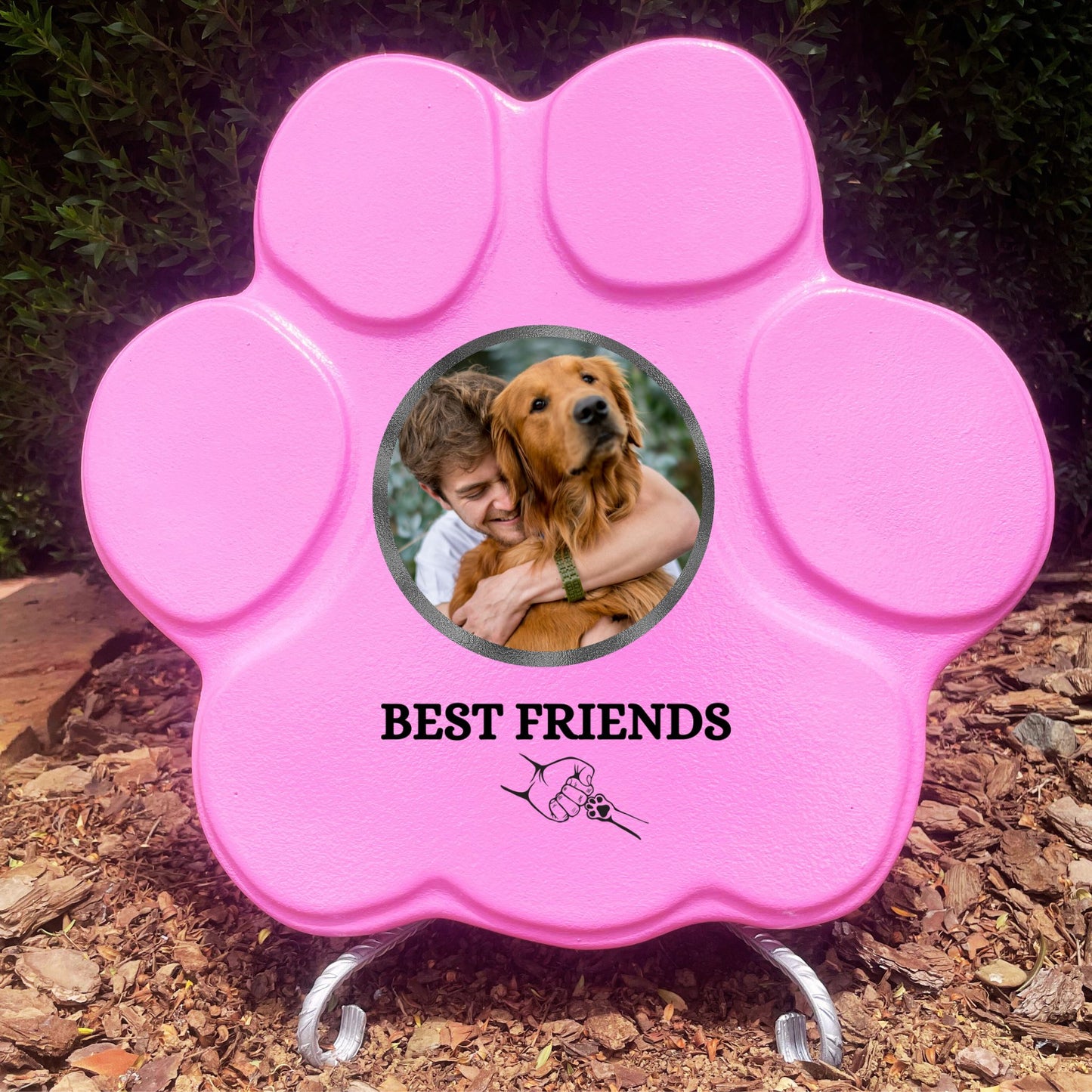 Regalo personalizado para mascotas, color rosa, tamaño grande, con soporte, diseño Best Friends

