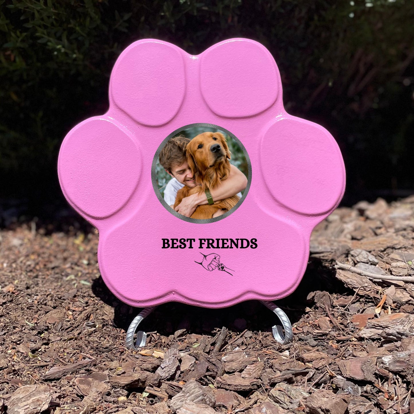 Regalo personalizado para mascotas, color rosa, tamaño mediano, con soporte, diseño Best Friends