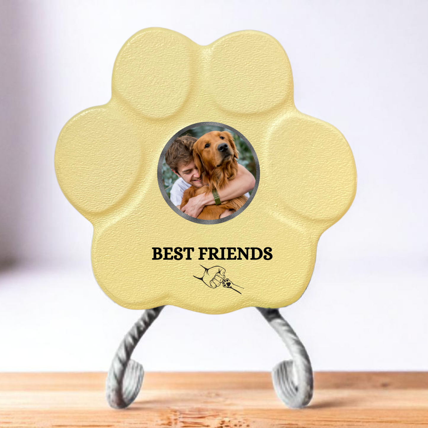 Regalo personalizado para mascotas, color amarillo, tamaño pequeño, con soporte, diseño Best Friends

