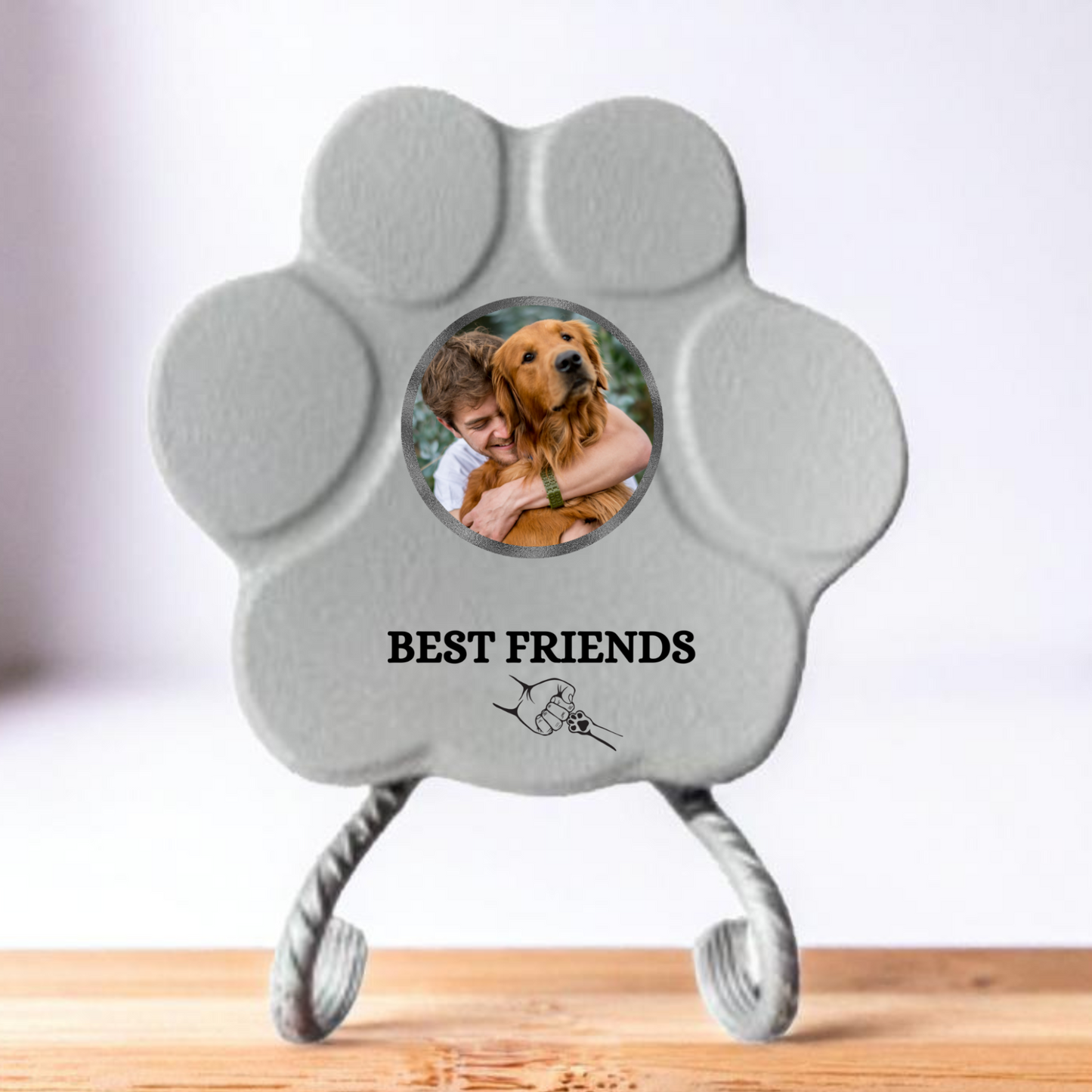 Regalo personalizado para mascotas, color gris, tamaño pequeño, con soporte, diseño Best Friends