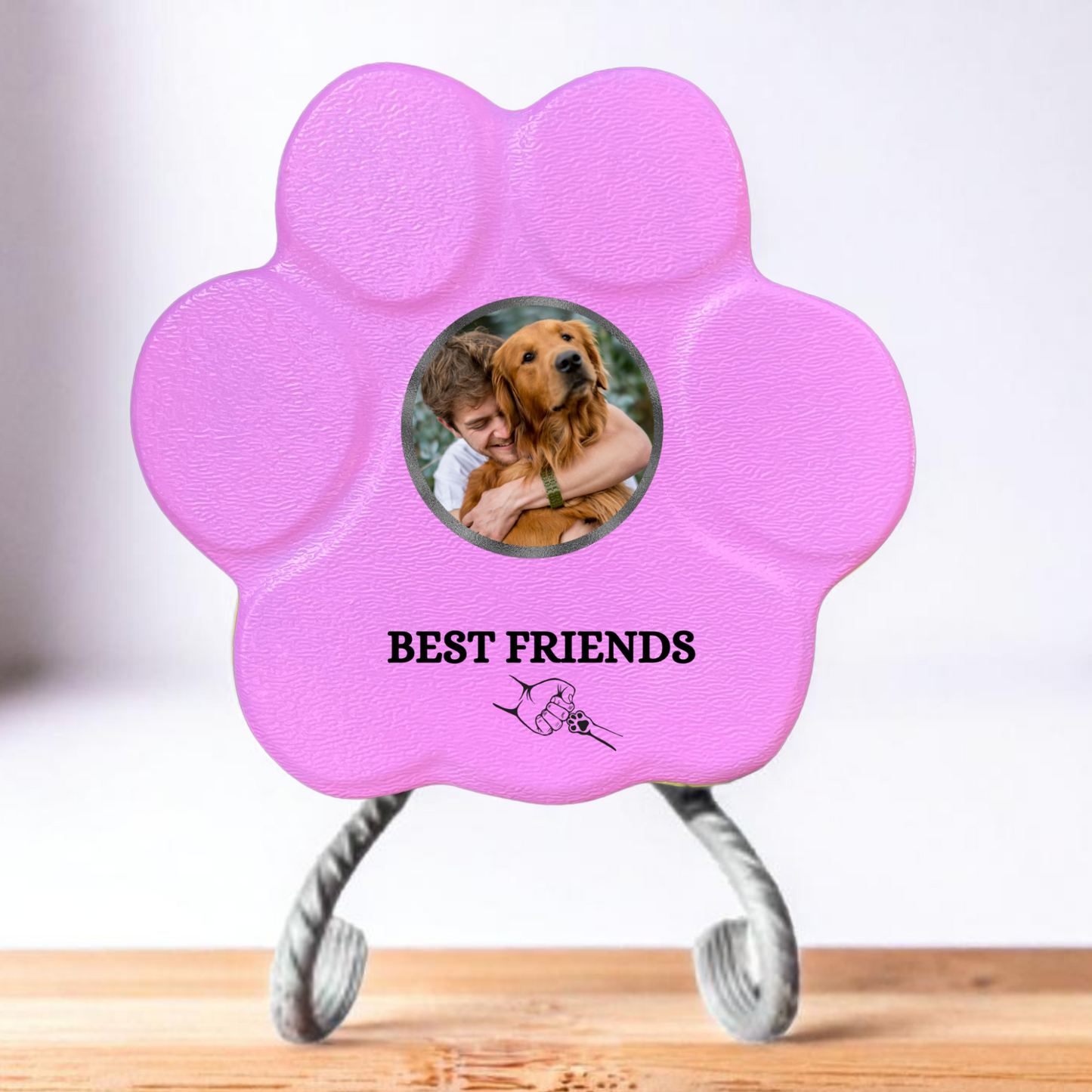 Regalo personalizado para mascotas, color rosa, tamaño pequeño, con soporte, diseño Best Friends