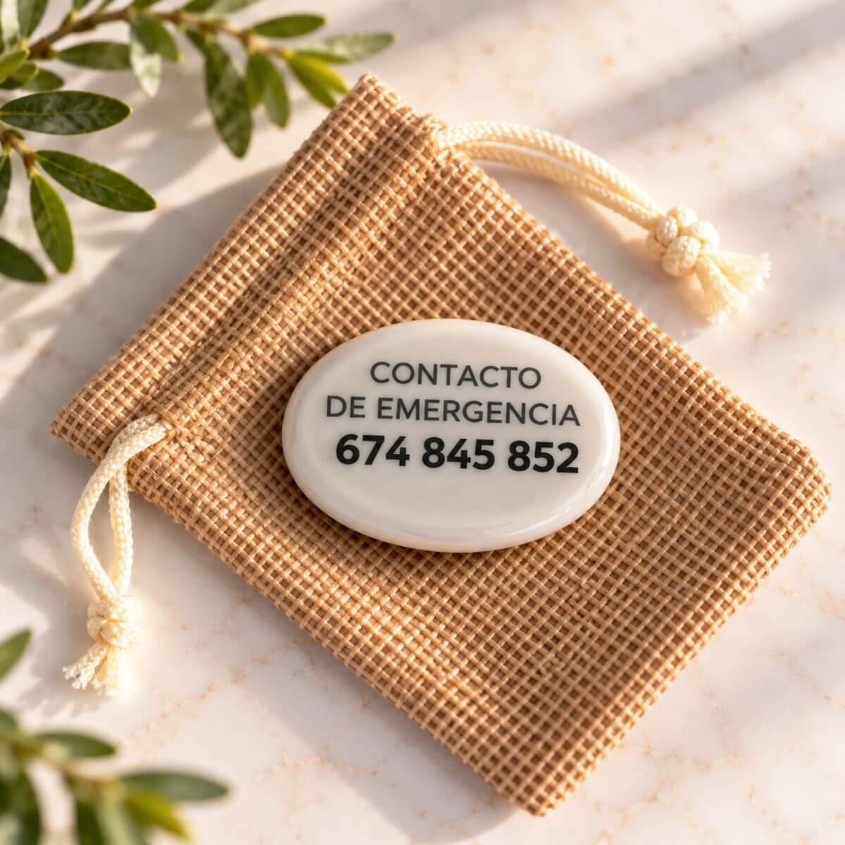 Piedra personalizada para perros con teléfono de contacto de emergencia en español
