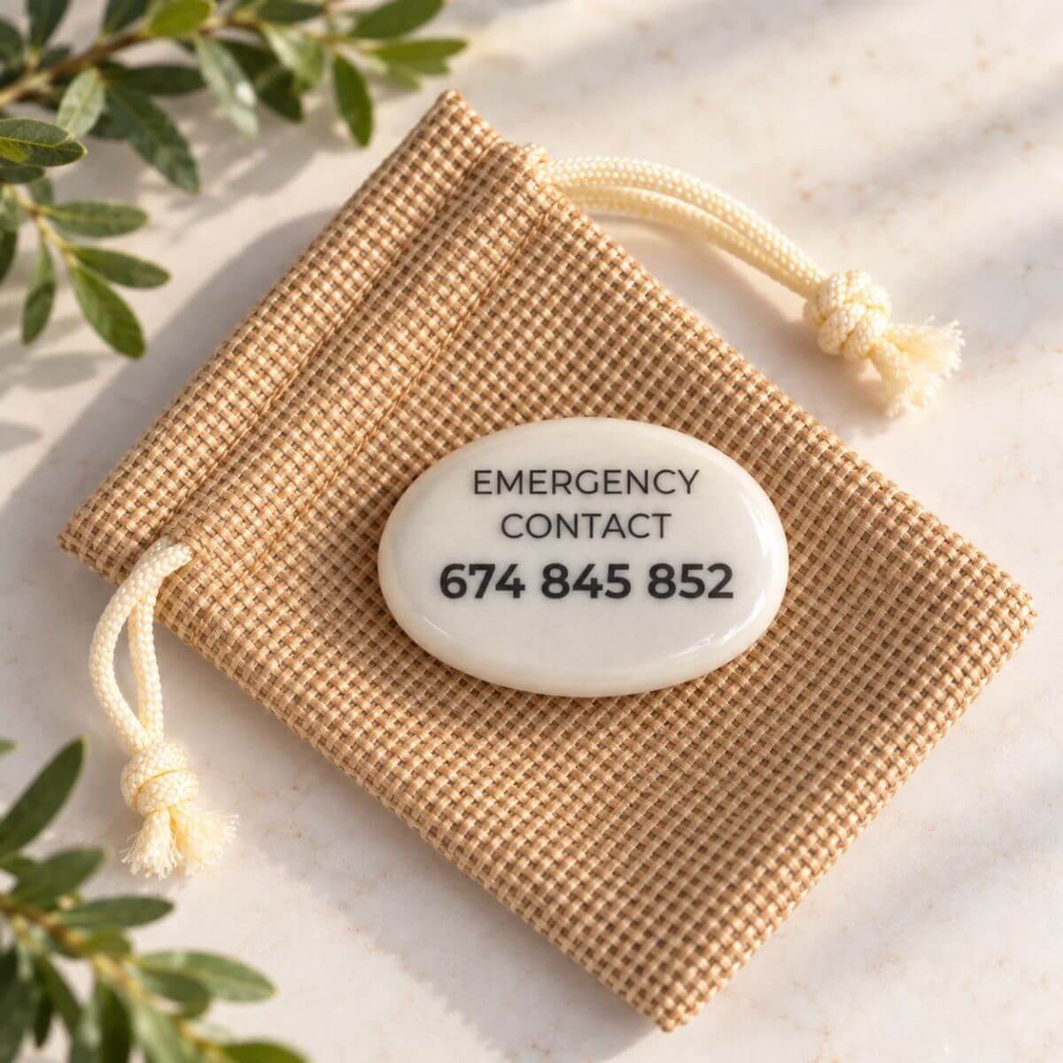 Piedra personalizada para perros con número de contacto de emergencia en inglés