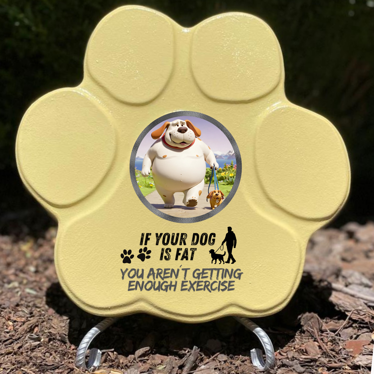  Placa divertida con frase en inglés, huella grande, color amarillo, con soporte