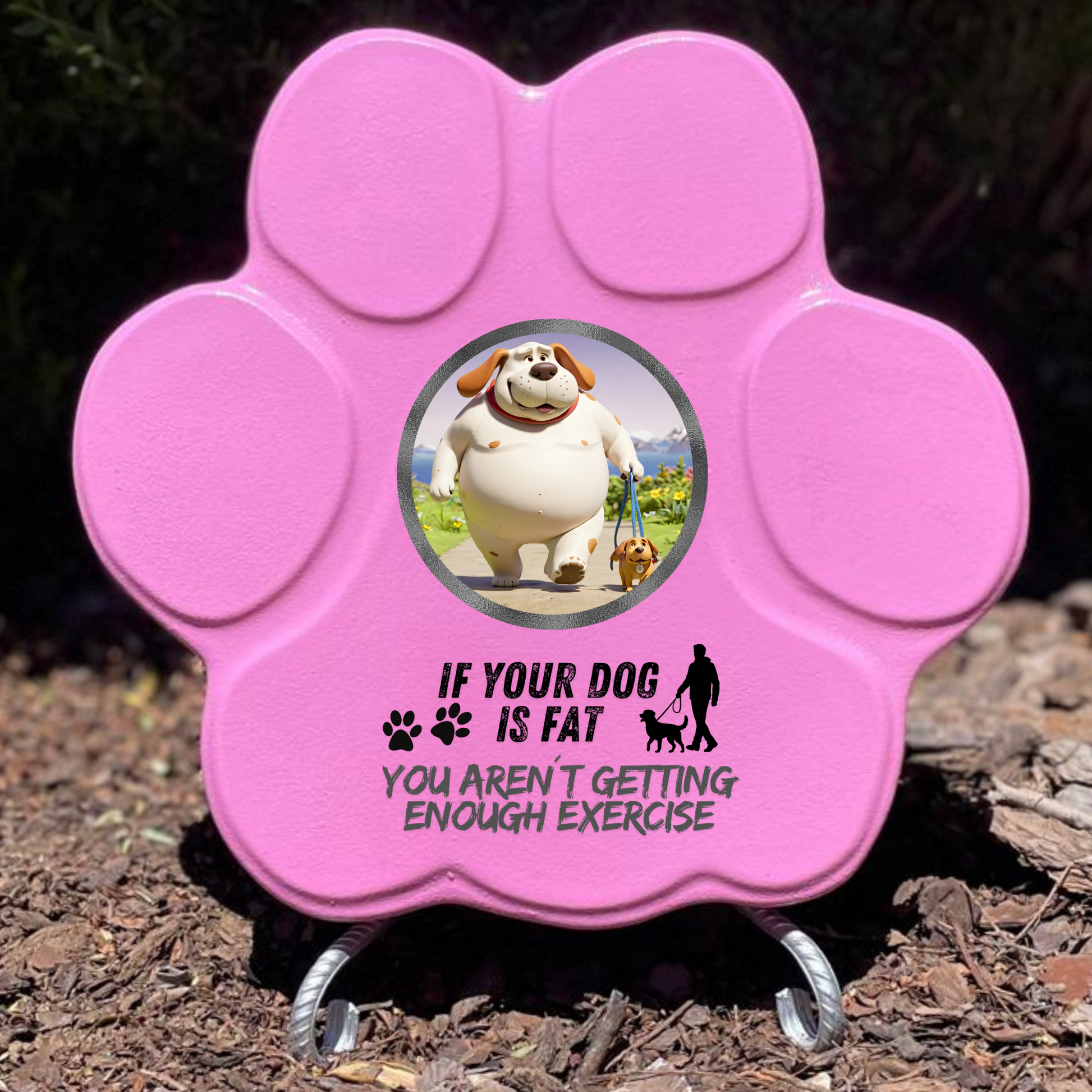 Placa divertida con frase en inglés, huella grande, color rosa, con soporte