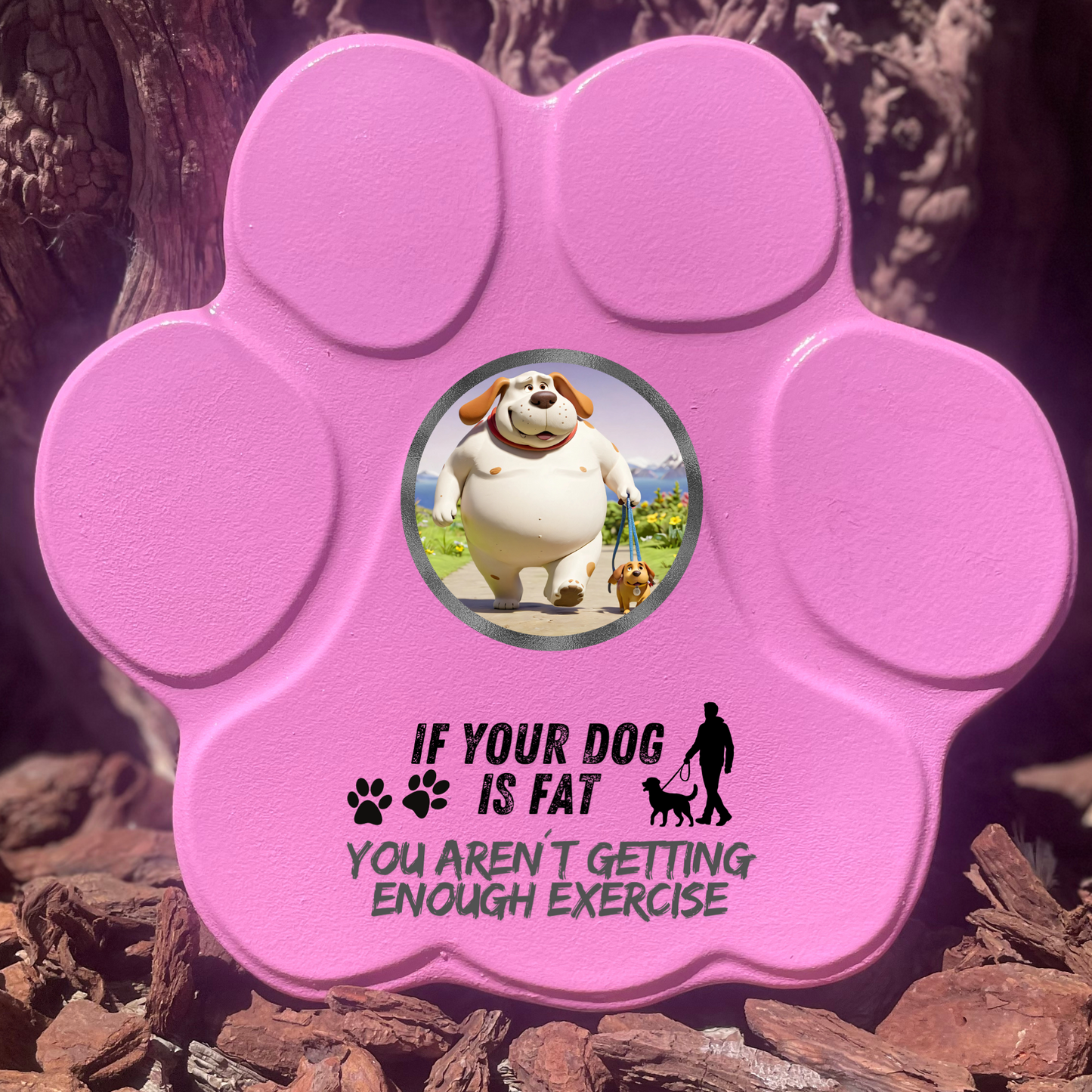 Placa divertida con frase en inglés, huella grande, color rosa, sin soporte