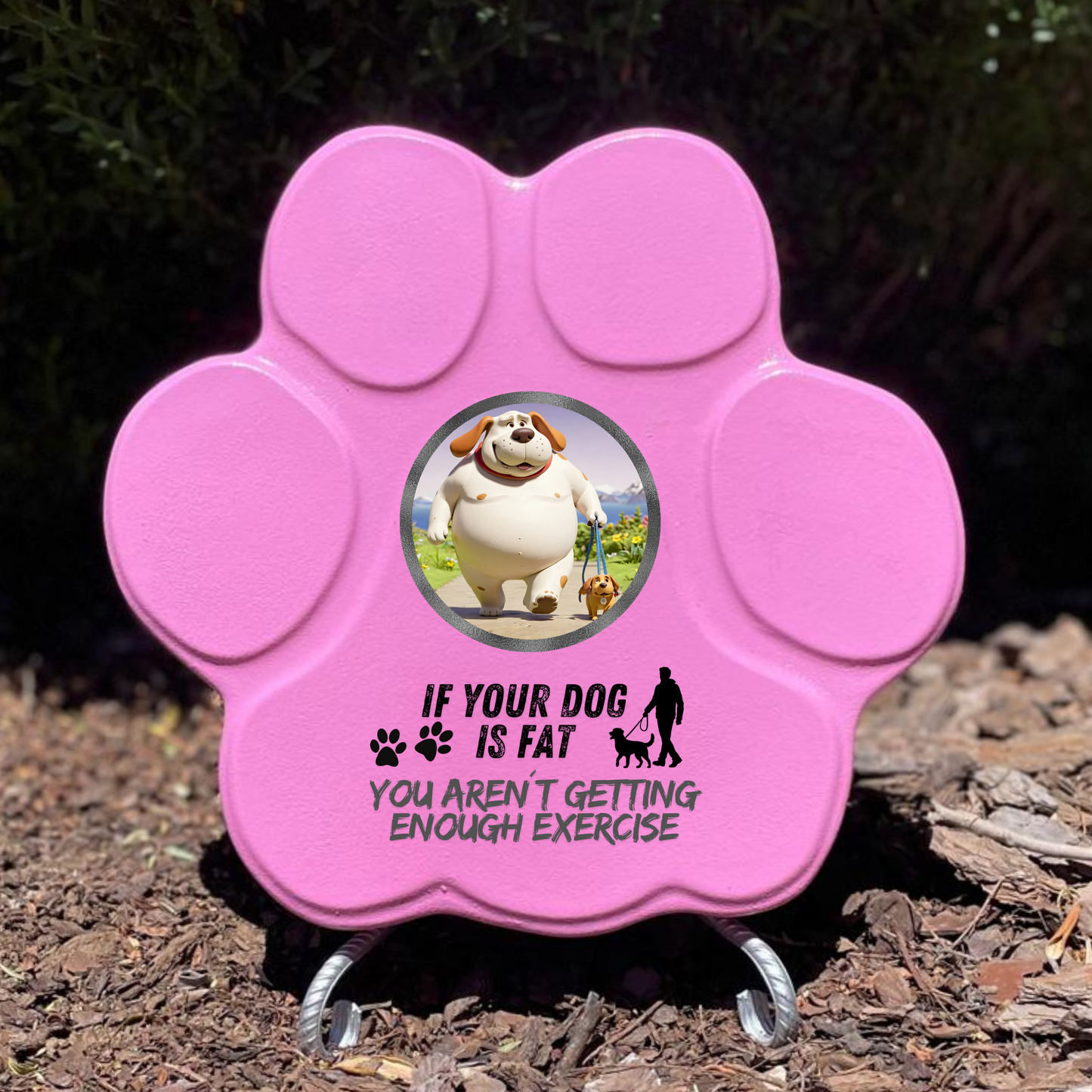 Placa divertida con frase en inglés, huella mediana, color rosa, con soporte