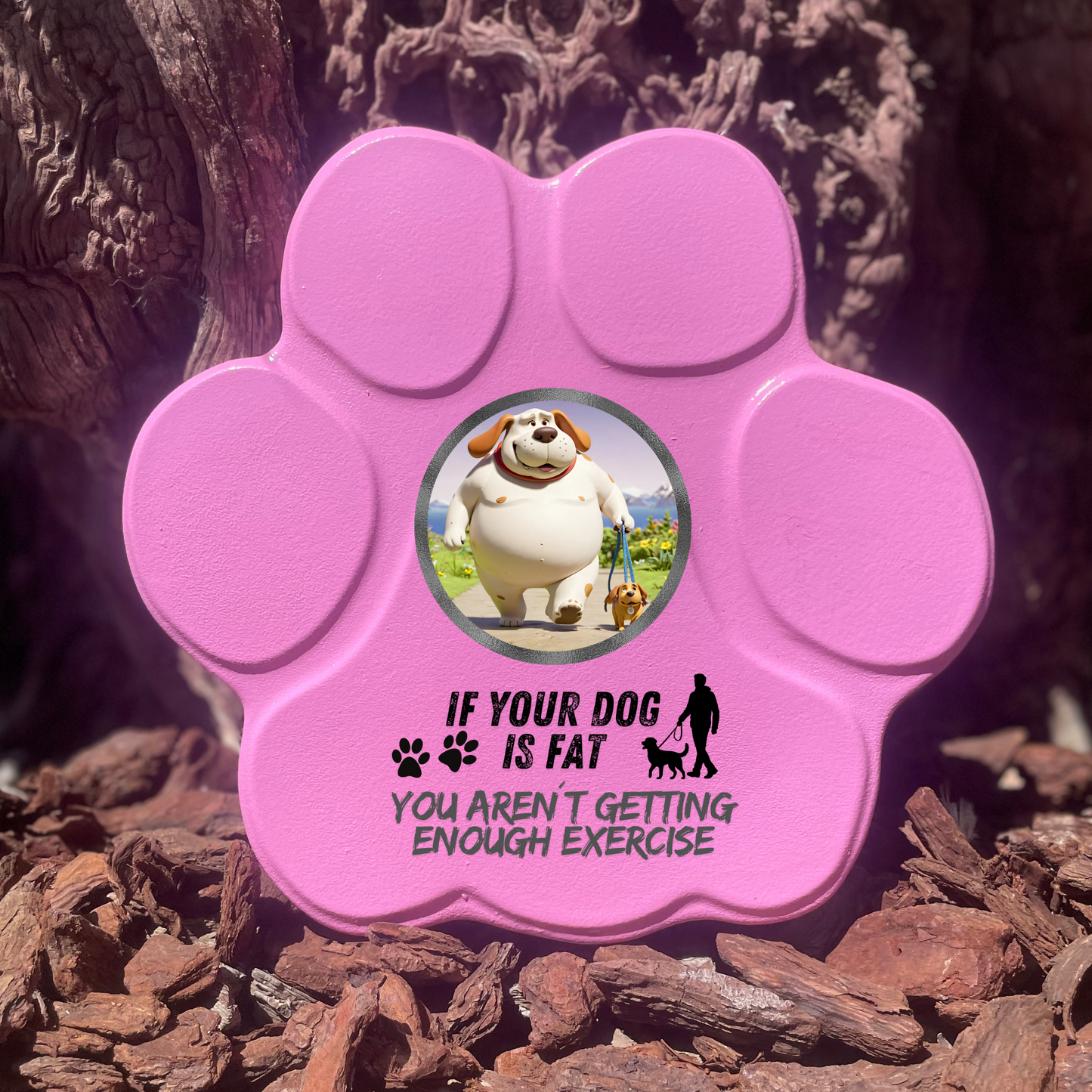 Placa divertida con frase en inglés, huella mediana, color rosa, sin soporte