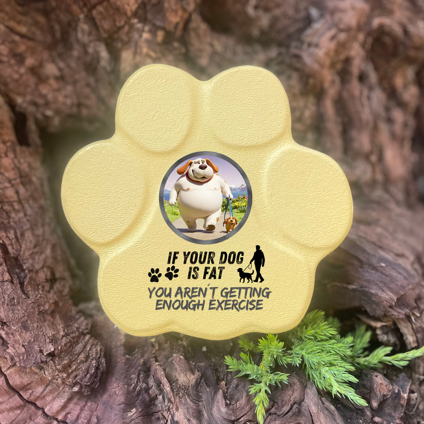 Placa divertida con frase en inglés, huella pequeña, color amarillo, sin soporte