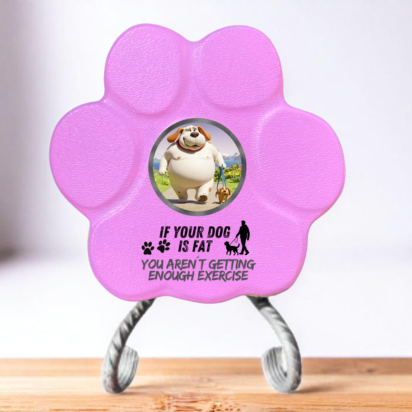 Placa divertida con frase en inglés, huella pequeña, color rosa, con soporte