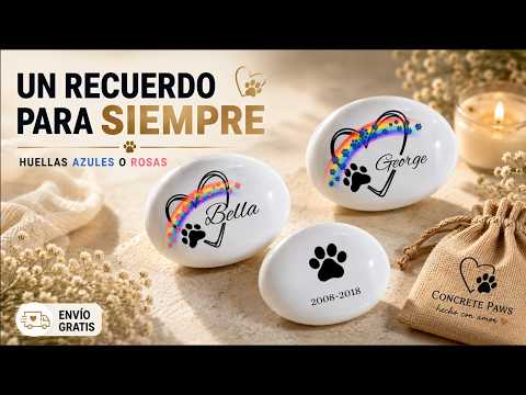 Guijarro de cristal personalizado para mascotas con huellas azules o rosas, arcoíris, nombre y fechas